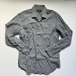 Banana Republic Stretch Tailored Slim Fit Grey/Navy Plaid Size Medium